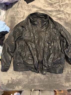 City Streets Vintage Black Genuine Leather Biker Jacket XL
